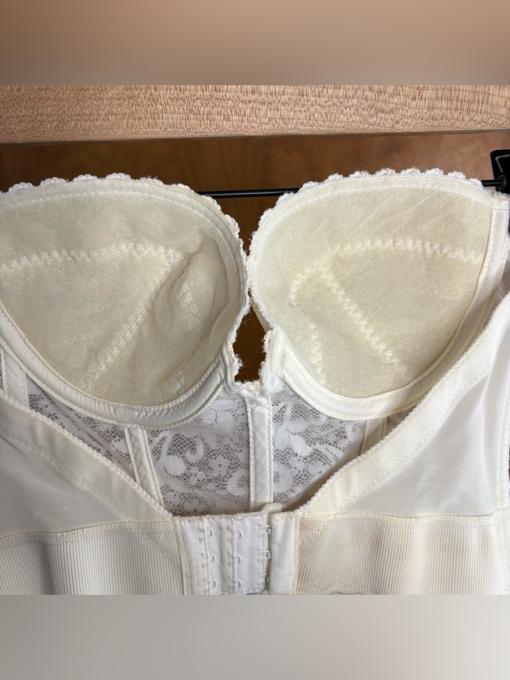 Vintage 70s Cream White Sheer Mesh Floral Lace Corset Top Bustier Longline Bra - Picture 5 of 16